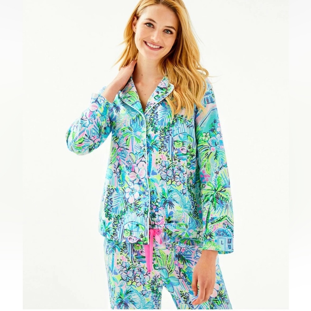 Lilly Pulitzer 100% Cotton Woven PJ Set Long-Sleeve Top & Pants Lilly’s House XL